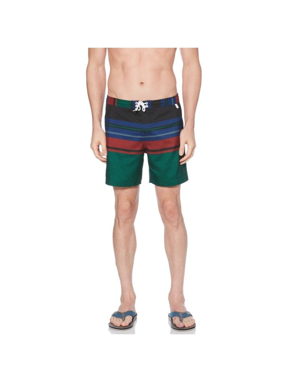 Original Penguin BLACK Green Fixed Waist Volley Swim Trunks, US Size 31 MSRP $79